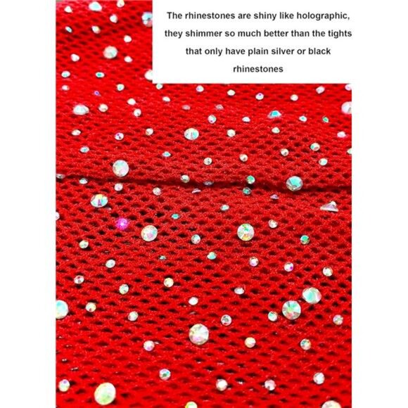Stockings Rhinestone Fishnet Tights for Women Red - Picture 4 of 6